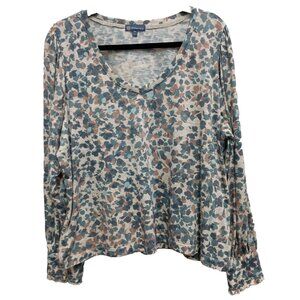 Democracy BOHO Cottage Top Womens Size 2X Teal Floral Balloon Sleeve Casual